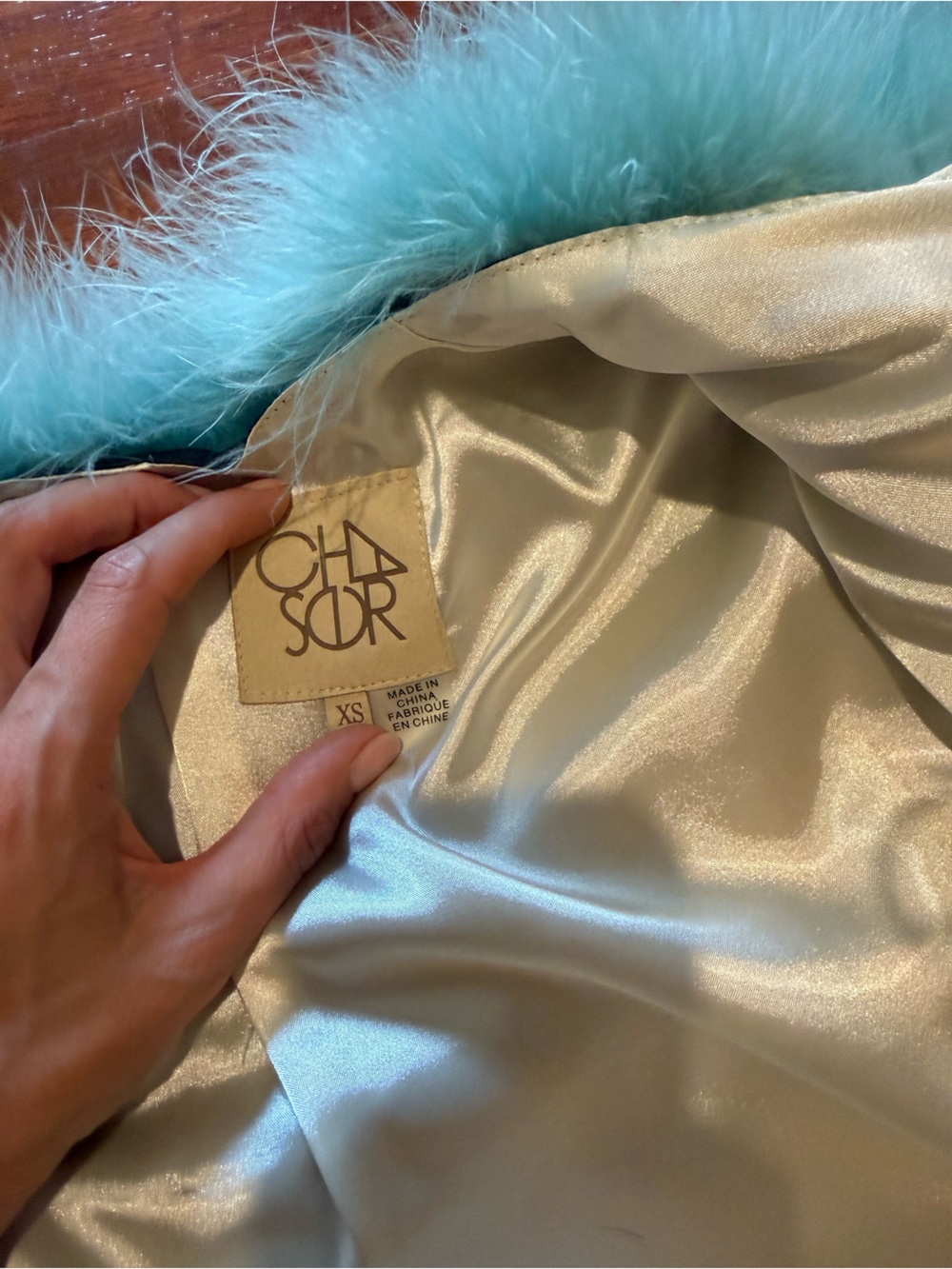 Chaser Colorblock Faux Fur Jacket in Teal and Deep Teal - Picture 5 of 6